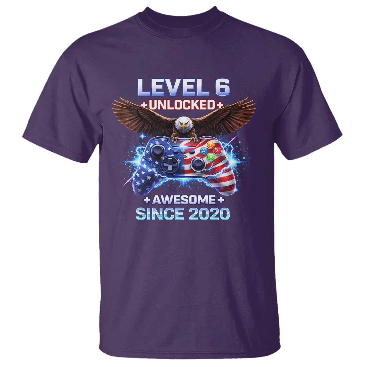 Funny 6th Birthday T Shirt Level 6 Unlocked Awesome Since 2020 USA Gamer TS11 Purple Print Your Wear