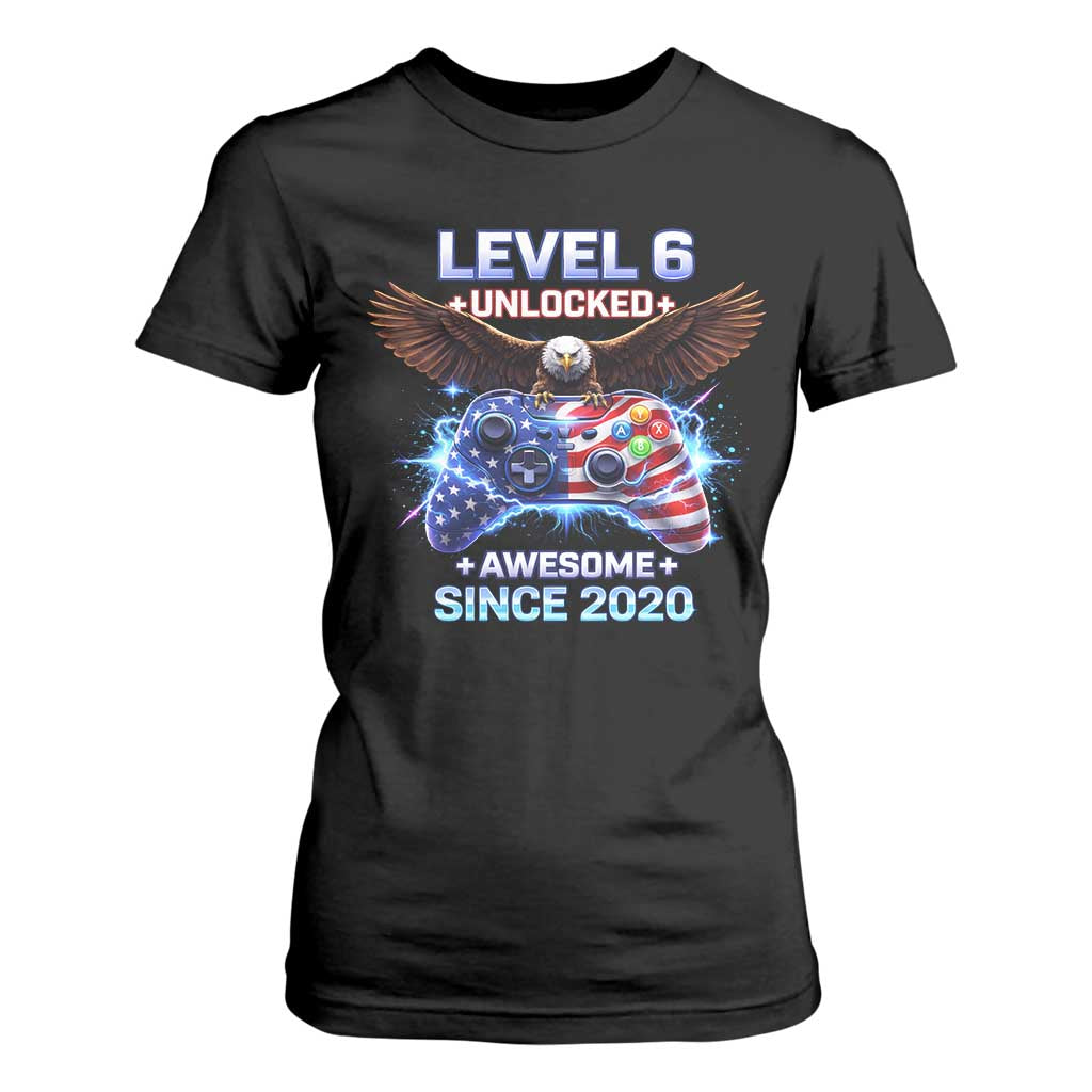 Funny 6th Birthday T Shirt For Women Level 6 Unlocked Awesome Since 2020 USA Gamer TS11 Black Print Your Wear