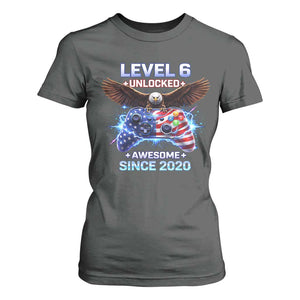 Funny 6th Birthday T Shirt For Women Level 6 Unlocked Awesome Since 2020 USA Gamer TS11 Dark Heather Print Your Wear
