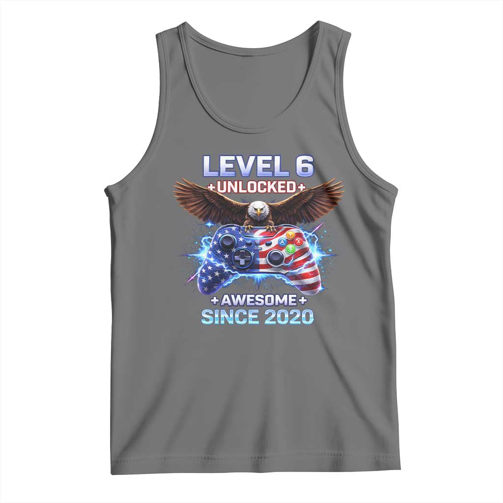 Funny 6th Birthday Tank Top Level 6 Unlocked Awesome Since 2020 USA Gamer TS11 Black Heather Print Your Wear