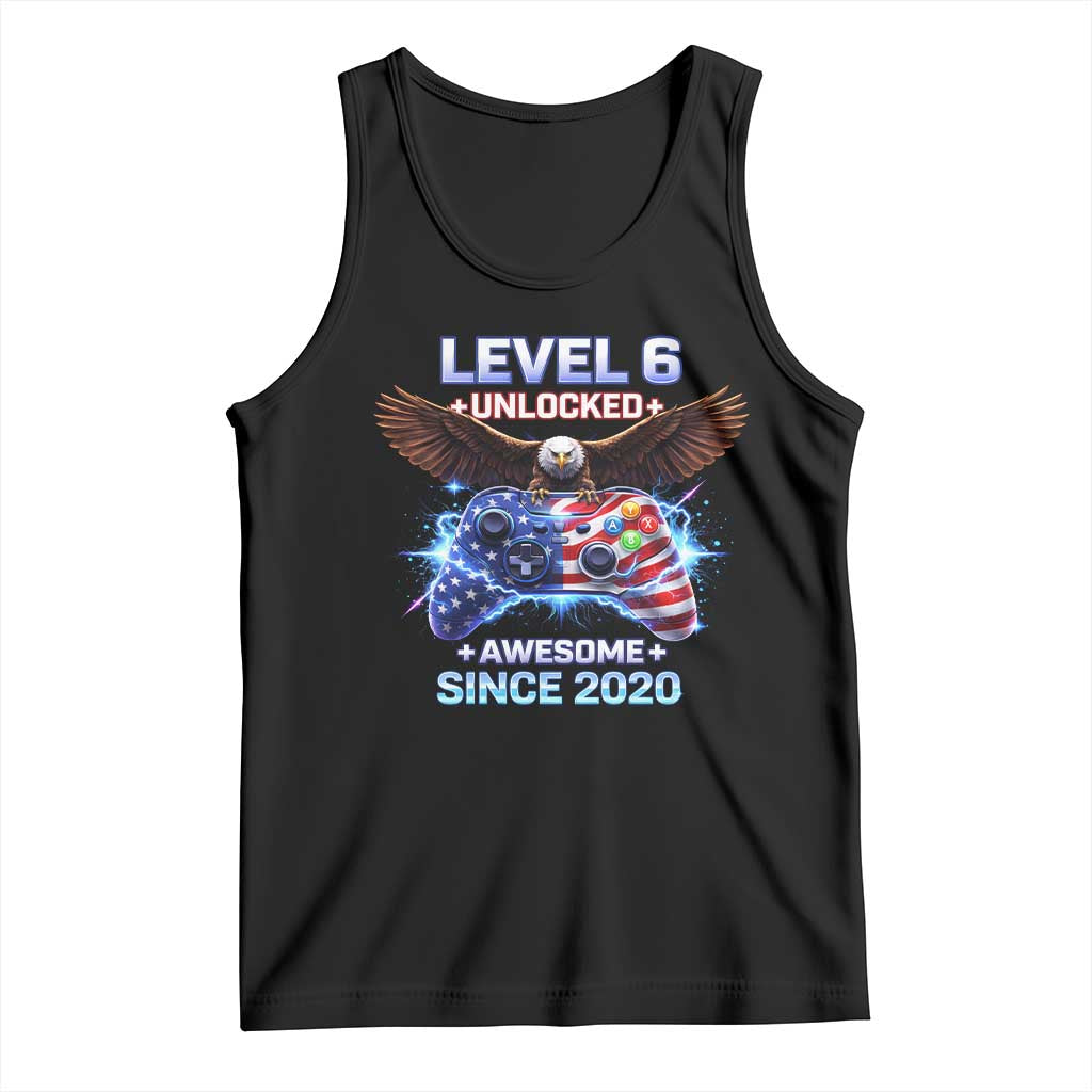 Funny 6th Birthday Tank Top Level 6 Unlocked Awesome Since 2020 USA Gamer TS11 Black Print Your Wear