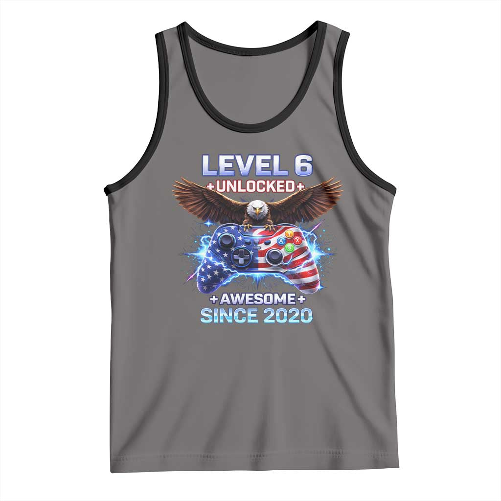 Funny 6th Birthday Tank Top Level 6 Unlocked Awesome Since 2020 USA Gamer TS11 Deep Heather Black Print Your Wear