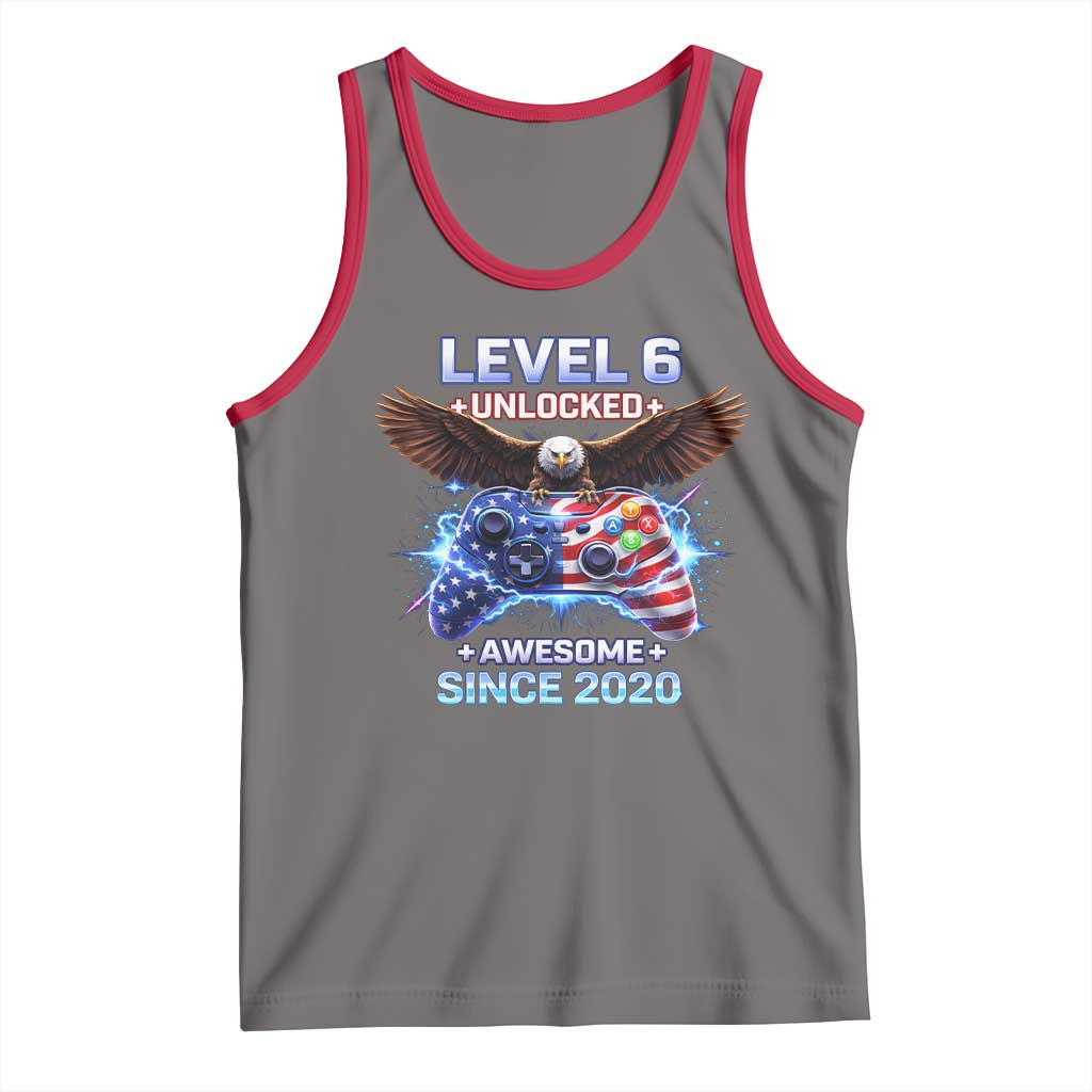 Funny 6th Birthday Tank Top Level 6 Unlocked Awesome Since 2020 USA Gamer TS11 Deep Heather Red Print Your Wear