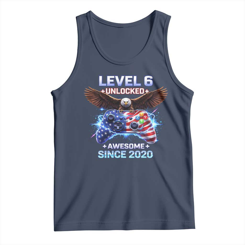 Funny 6th Birthday Tank Top Level 6 Unlocked Awesome Since 2020 USA Gamer TS11 Navy Print Your Wear