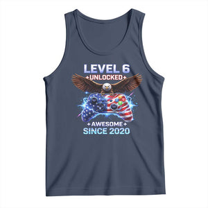 Funny 6th Birthday Tank Top Level 6 Unlocked Awesome Since 2020 USA Gamer TS11 Navy Print Your Wear