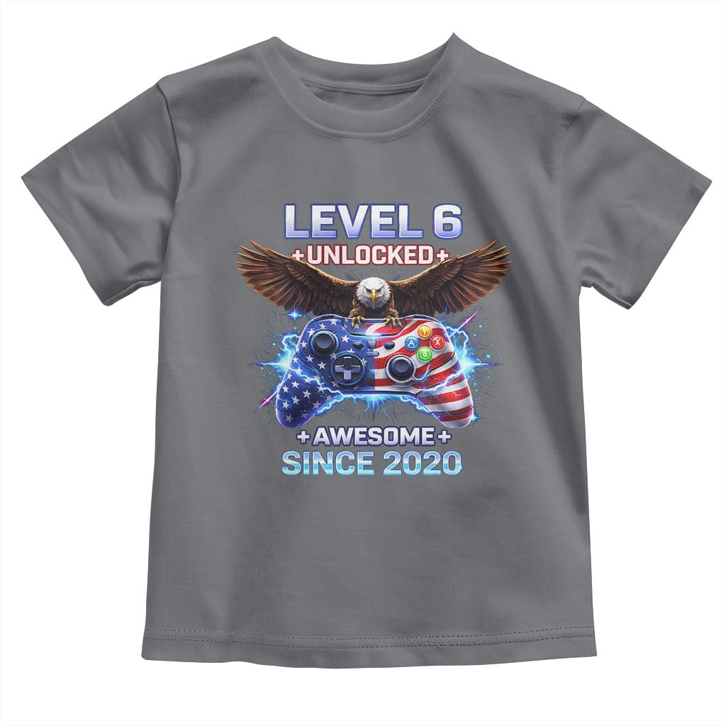 Funny 6th Birthday Toddler T Shirt Level 6 Unlocked Awesome Since 2020 USA Gamer TS11 Charcoal Print Your Wear