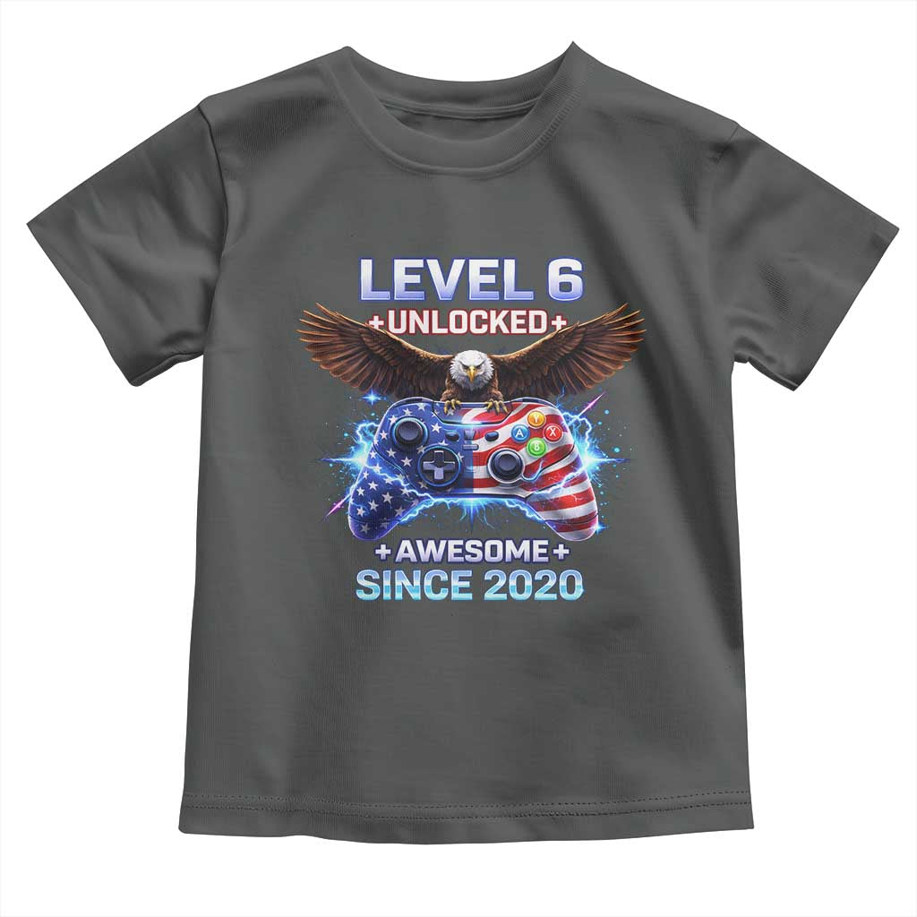 Funny 6th Birthday Toddler T Shirt Level 6 Unlocked Awesome Since 2020 USA Gamer TS11 Dark Heather Print Your Wear