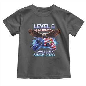 Funny 6th Birthday Toddler T Shirt Level 6 Unlocked Awesome Since 2020 USA Gamer TS11 Dark Heather Print Your Wear