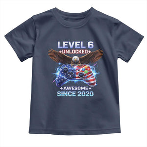 Funny 6th Birthday Toddler T Shirt Level 6 Unlocked Awesome Since 2020 USA Gamer TS11 Navy Print Your Wear