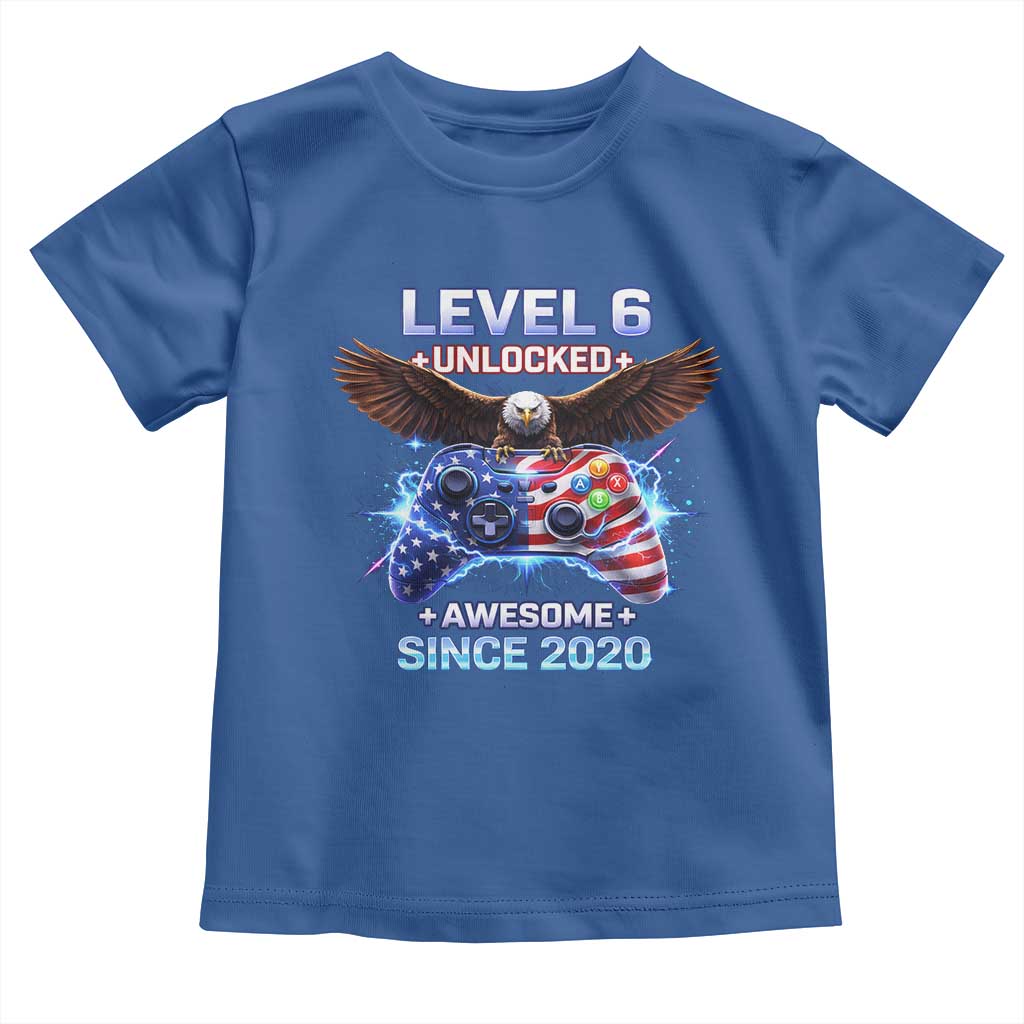 Funny 6th Birthday Toddler T Shirt Level 6 Unlocked Awesome Since 2020 USA Gamer TS11 Royal Blue Print Your Wear