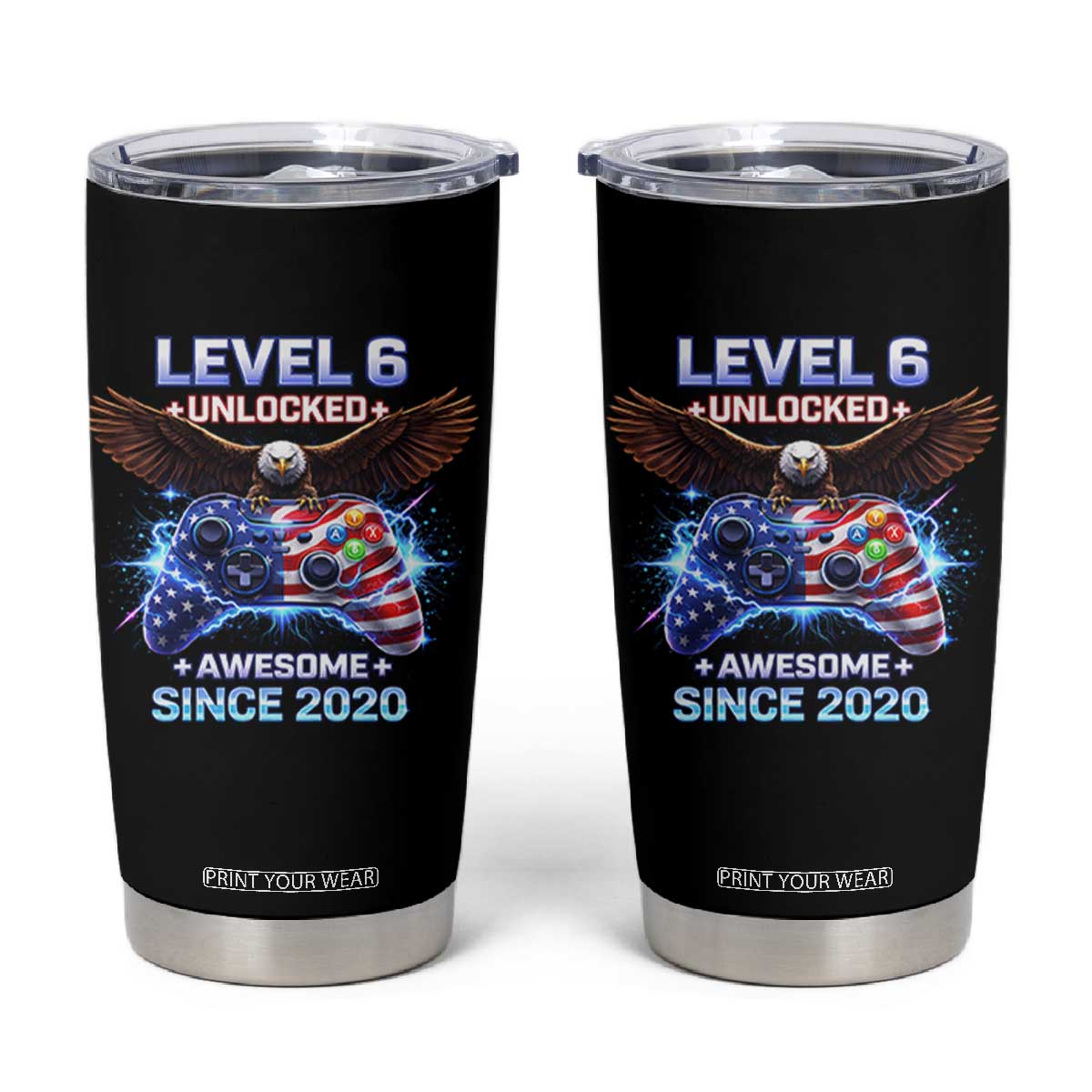 Funny 6th Birthday Tumbler Cup Level 6 Unlocked Awesome Since 2020 USA Gamer TS11 Black Print Your Wear