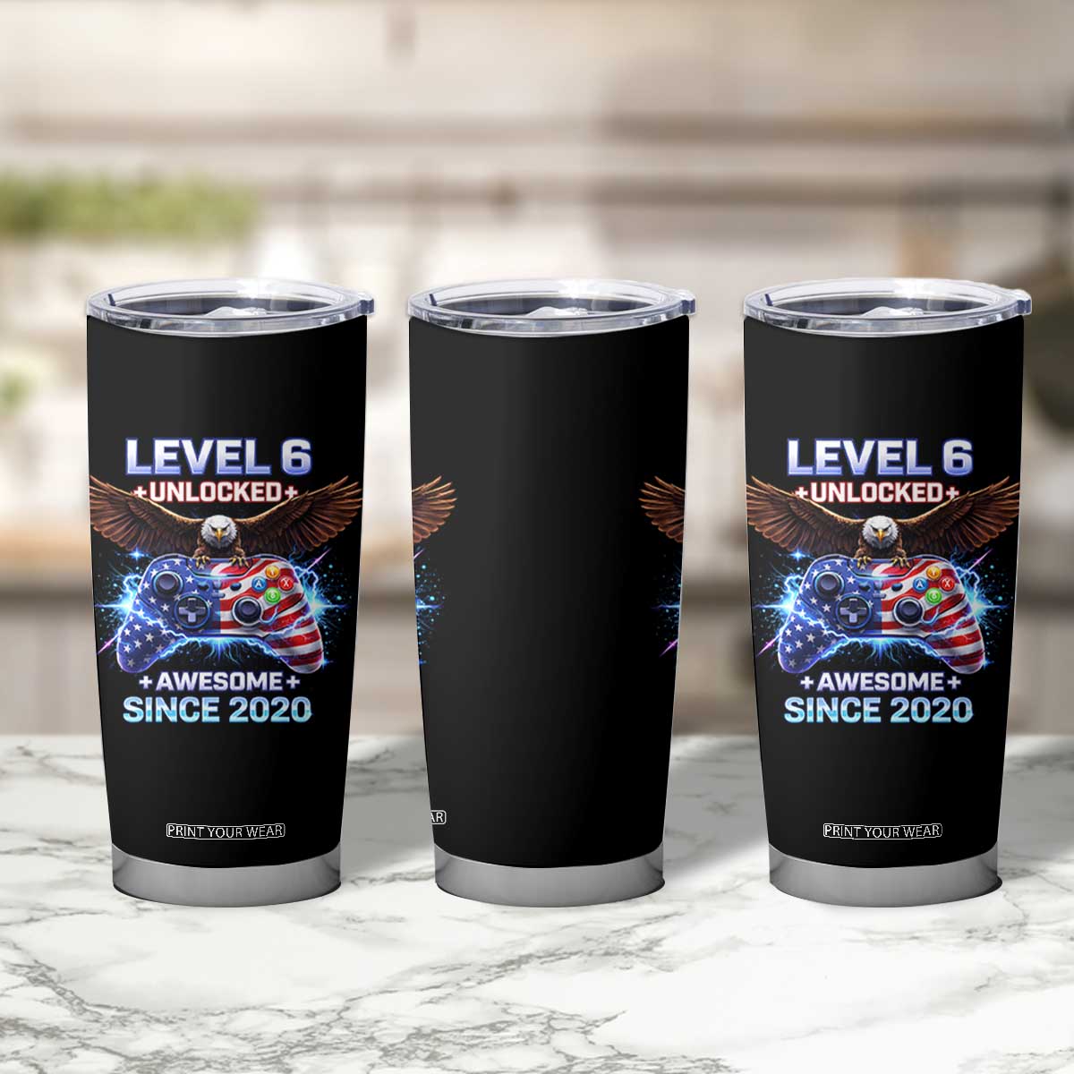 Funny 6th Birthday Tumbler Cup Level 6 Unlocked Awesome Since 2020 USA Gamer TS11 Print Your Wear
