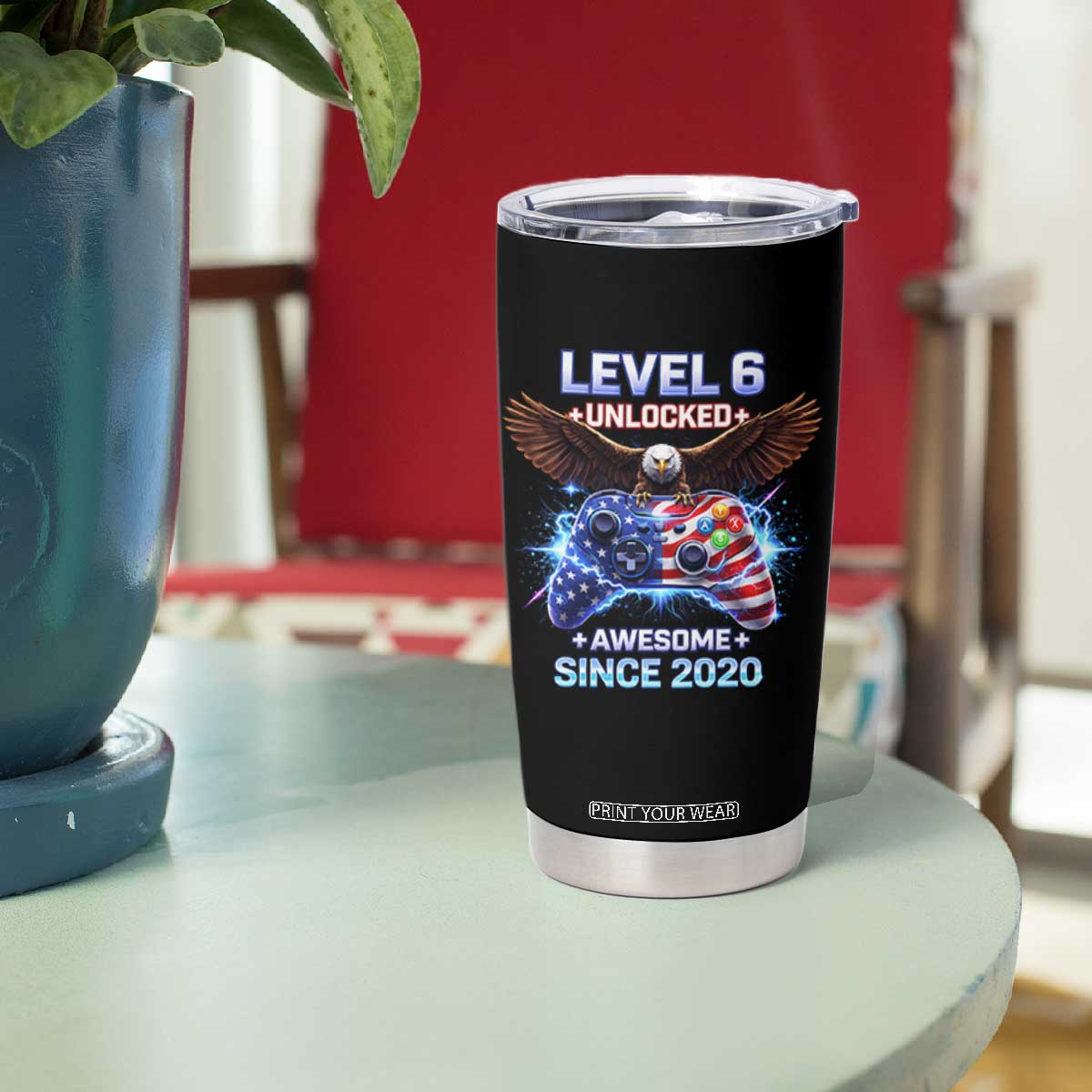 Funny 6th Birthday Tumbler Cup Level 6 Unlocked Awesome Since 2020 USA Gamer TS11 Print Your Wear