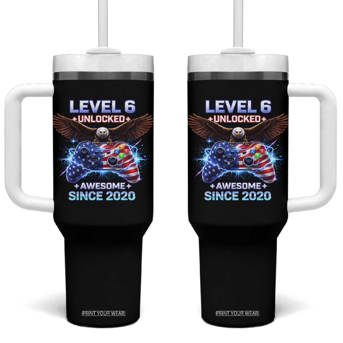 Funny 6th Birthday Tumbler With Handle Level 6 Unlocked Awesome Since 2020 USA Gamer TS11 One Size: 40 oz Black Print Your Wear