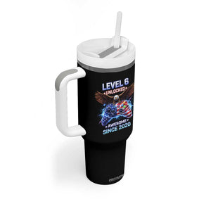 Funny 6th Birthday Tumbler With Handle Level 6 Unlocked Awesome Since 2020 USA Gamer TS11 Print Your Wear