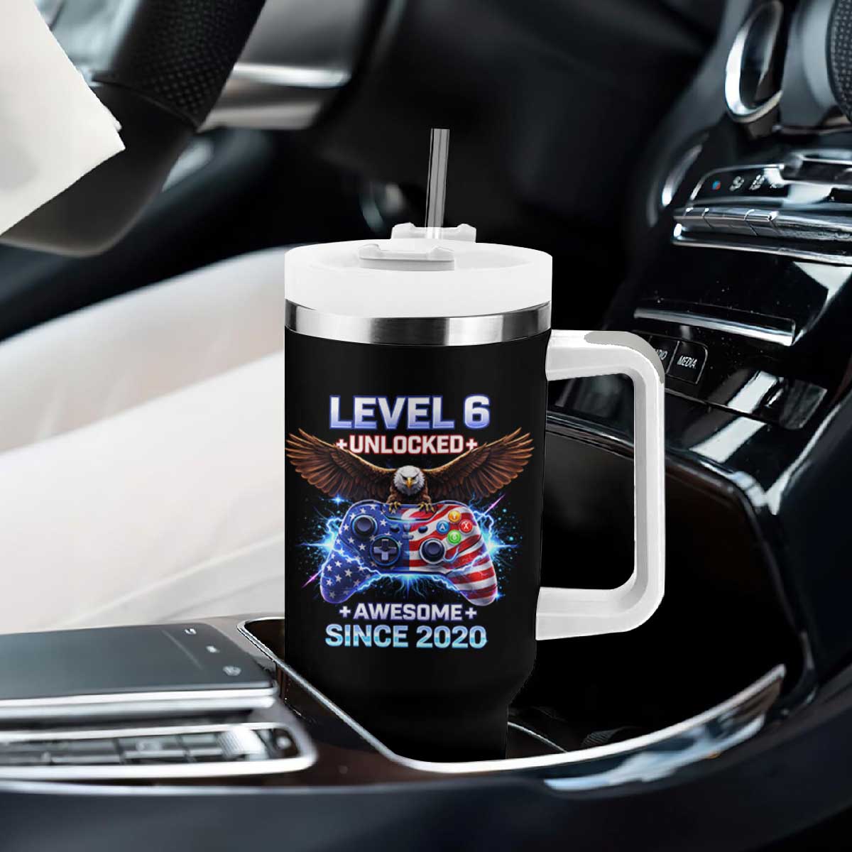 Funny 6th Birthday Tumbler With Handle Level 6 Unlocked Awesome Since 2020 USA Gamer TS11 Print Your Wear