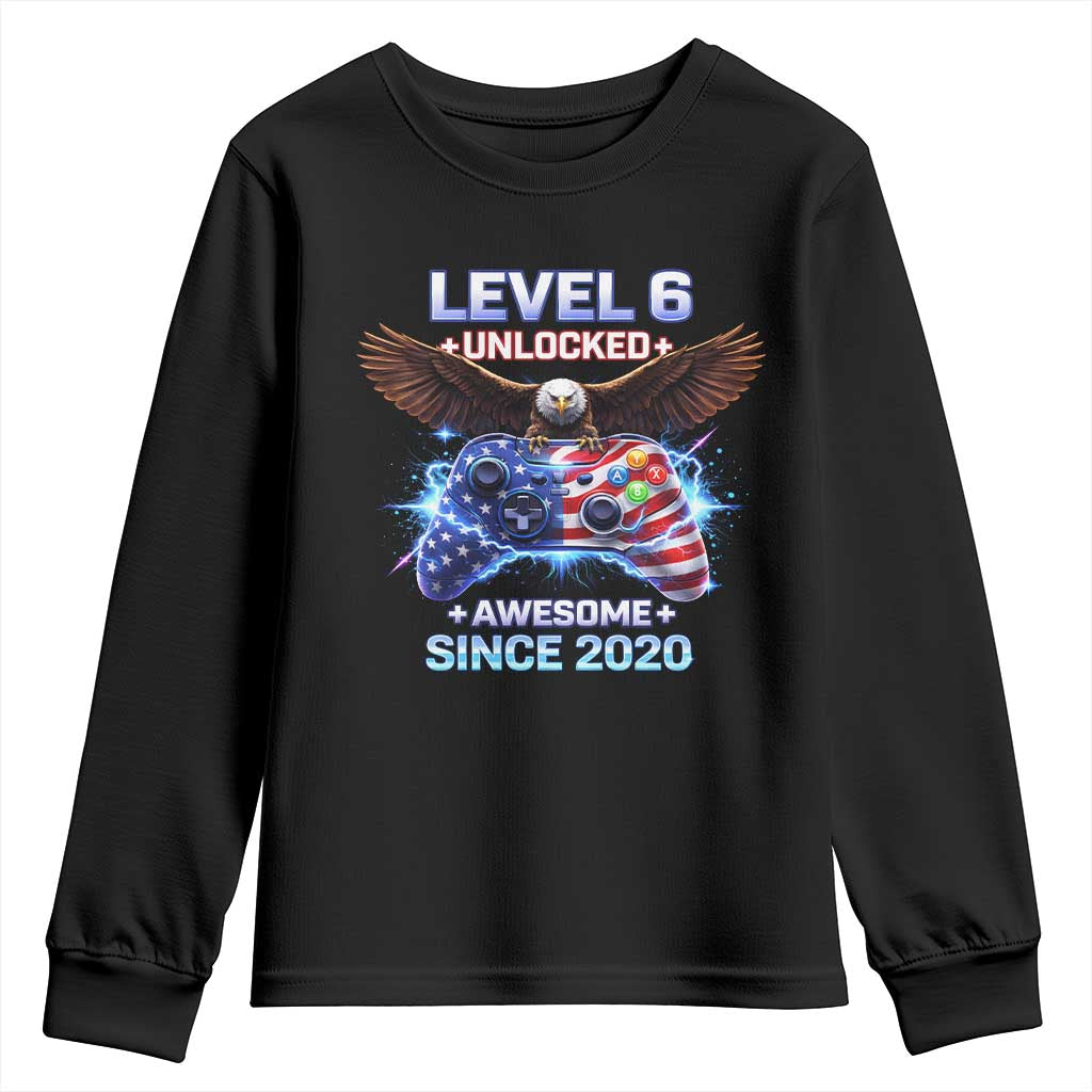 Funny 6th Birthday Youth Sweatshirt Level 6 Unlocked Awesome Since 2020 USA Gamer TS11 Black Print Your Wear