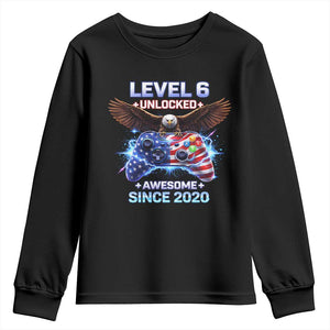 Funny 6th Birthday Youth Sweatshirt Level 6 Unlocked Awesome Since 2020 USA Gamer TS11 Black Print Your Wear