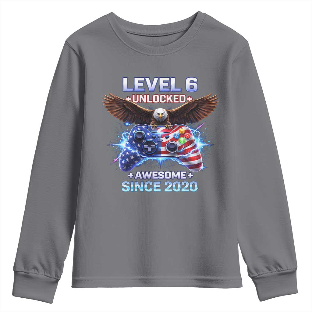 Funny 6th Birthday Youth Sweatshirt Level 6 Unlocked Awesome Since 2020 USA Gamer TS11 Charcoal Print Your Wear