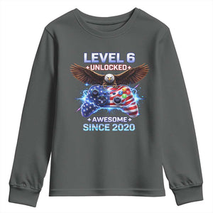 Funny 6th Birthday Youth Sweatshirt Level 6 Unlocked Awesome Since 2020 USA Gamer TS11 Dark Heather Print Your Wear