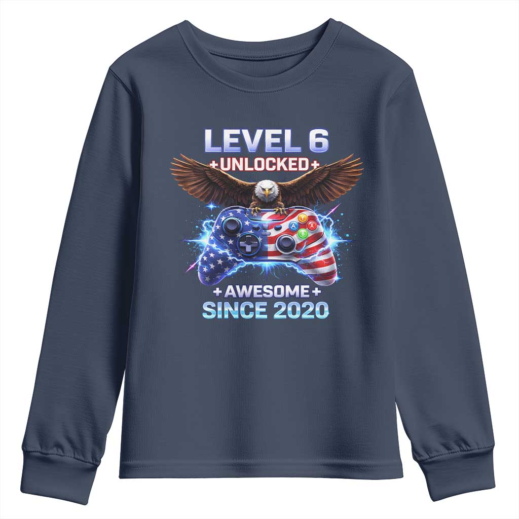 Funny 6th Birthday Youth Sweatshirt Level 6 Unlocked Awesome Since 2020 USA Gamer TS11 Navy Print Your Wear