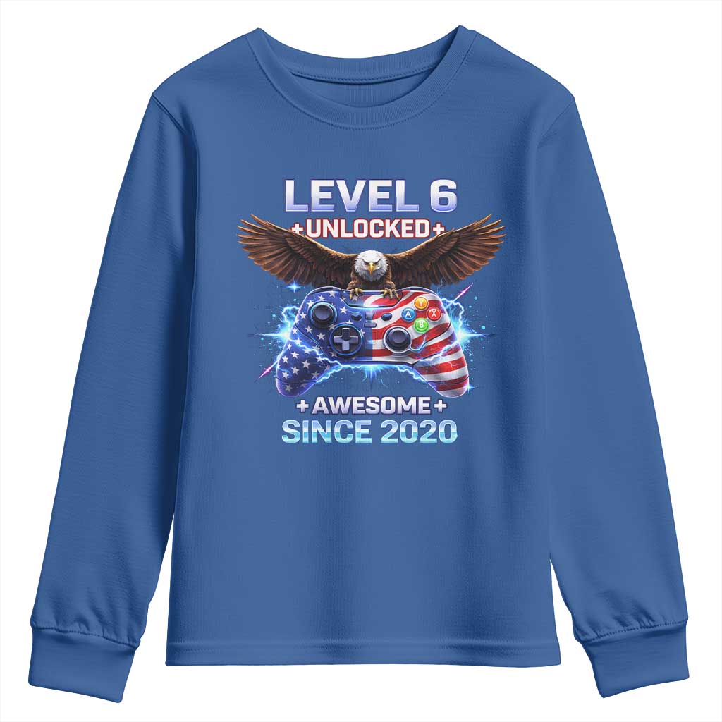 Funny 6th Birthday Youth Sweatshirt Level 6 Unlocked Awesome Since 2020 USA Gamer TS11 Royal Blue Print Your Wear