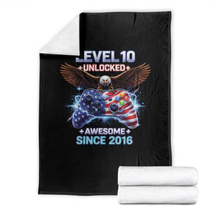 Funny 10th Birthday Throw Blanket Level 10 Unlocked Awesome Since 2016 USA Gamer TS11 Black Print Your Wear