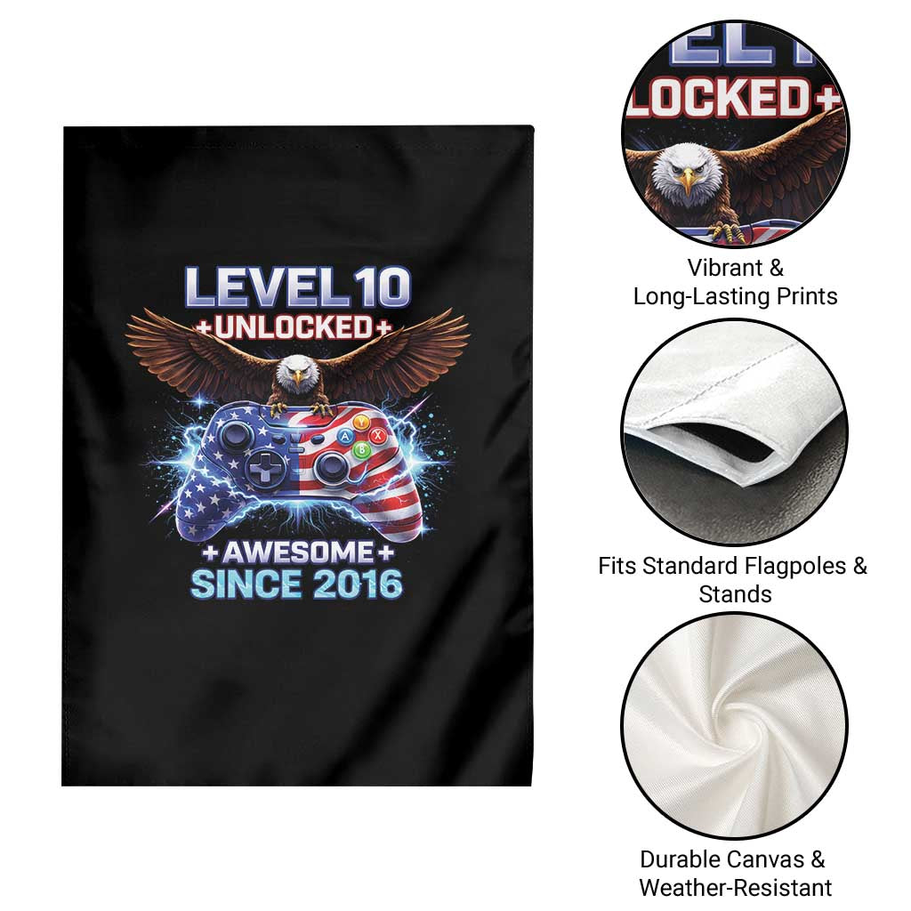Funny 10th Birthday Garden Flag Level 10 Unlocked Awesome Since 2016 USA Gamer TS11 Print Your Wear