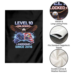 Funny 10th Birthday Garden Flag Level 10 Unlocked Awesome Since 2016 USA Gamer TS11 Print Your Wear