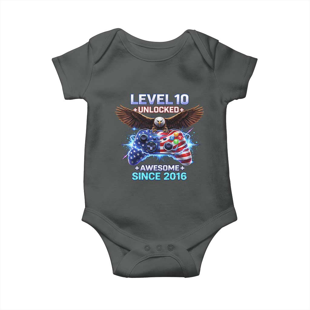 Funny 10th Birthday Baby Onesie Level 10 Unlocked Awesome Since 2016 USA Gamer TS11 Dark Heather Print Your Wear
