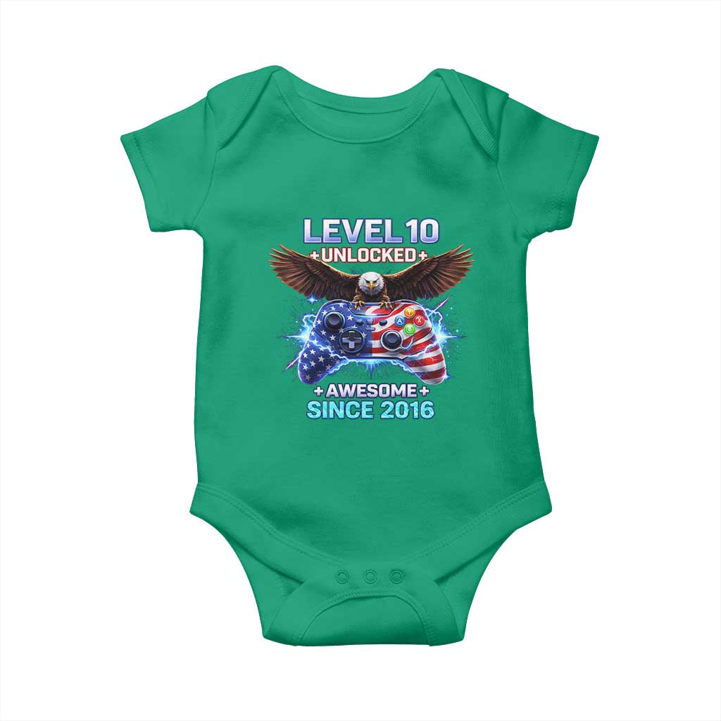 Funny 10th Birthday Baby Onesie Level 10 Unlocked Awesome Since 2016 USA Gamer TS11 Irish Green Print Your Wear