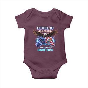 Funny 10th Birthday Baby Onesie Level 10 Unlocked Awesome Since 2016 USA Gamer TS11 Maroon Print Your Wear