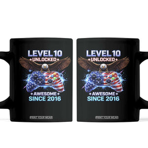 Funny 10th Birthday Coffee Mug Level 10 Unlocked Awesome Since 2016 USA Gamer TS11 Black Print Your Wear