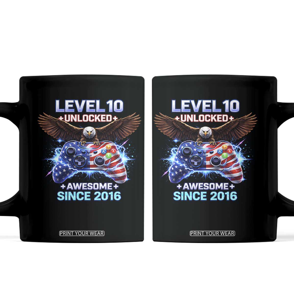 Funny 10th Birthday Coffee Mug Level 10 Unlocked Awesome Since 2016 USA Gamer TS11 Black Print Your Wear