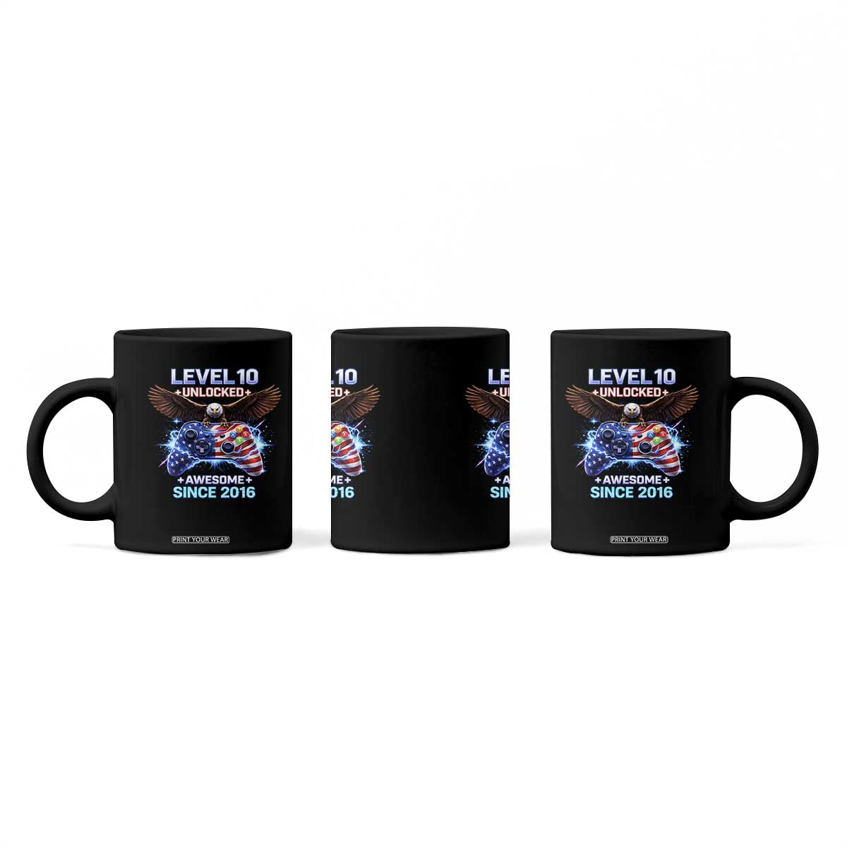 Funny 10th Birthday Coffee Mug Level 10 Unlocked Awesome Since 2016 USA Gamer TS11 Print Your Wear