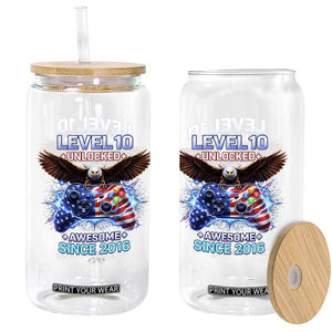 Funny 10th Birthday Glass Can Level 10 Unlocked Awesome Since 2016 USA Gamer TS11 Print Your Wear