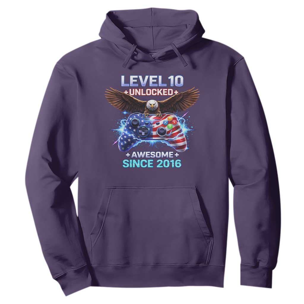 Funny 10th Birthday Hoodie Level 10 Unlocked Awesome Since 2016 USA Gamer TS11 Purple Print Your Wear