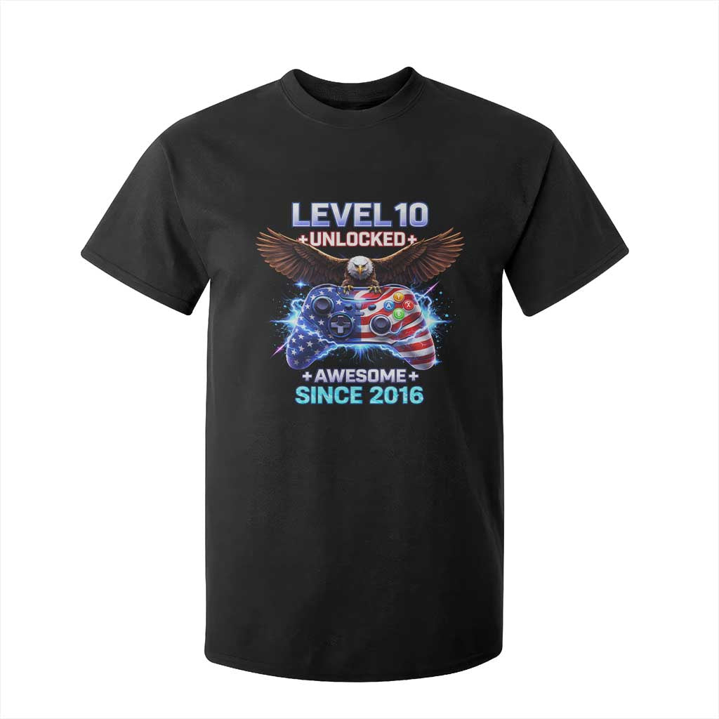 Funny 10th Birthday T Shirt For Kid Level 10 Unlocked Awesome Since 2016 USA Gamer TS11 Black Print Your Wear