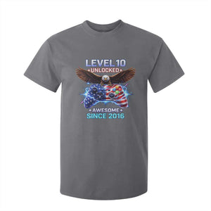 Funny 10th Birthday T Shirt For Kid Level 10 Unlocked Awesome Since 2016 USA Gamer TS11 Charcoal Print Your Wear