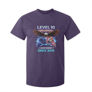 Funny 10th Birthday T Shirt For Kid Level 10 Unlocked Awesome Since 2016 USA Gamer TS11 Purple Print Your Wear