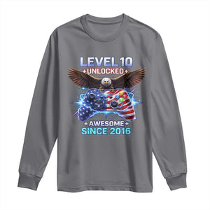 Funny 10th Birthday Long Sleeve Shirt Level 10 Unlocked Awesome Since 2016 USA Gamer TS11 Charcoal Print Your Wear