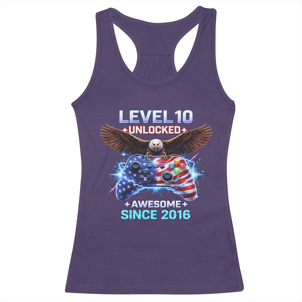 Funny 10th Birthday Racerback Tank Top Level 10 Unlocked Awesome Since 2016 USA Gamer TS11 Purple Print Your Wear