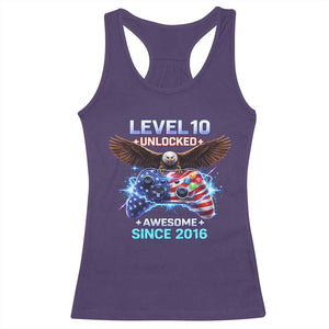 Funny 10th Birthday Racerback Tank Top Level 10 Unlocked Awesome Since 2016 USA Gamer TS11 Purple Print Your Wear