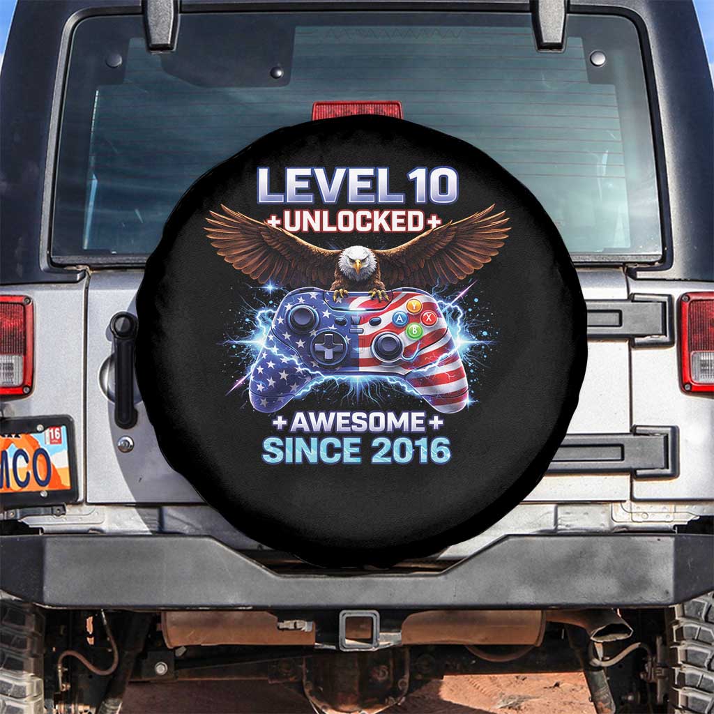 Funny 10th Birthday Spare Tire Cover Level 10 Unlocked Awesome Since 2016 USA Gamer TS11 No hole Black Print Your Wear