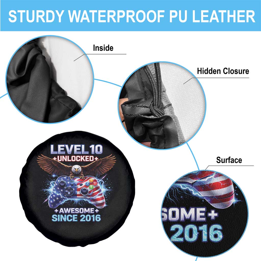 Funny 10th Birthday Spare Tire Cover Level 10 Unlocked Awesome Since 2016 USA Gamer TS11 Print Your Wear