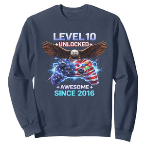 Funny 10th Birthday Sweatshirt Level 10 Unlocked Awesome Since 2016 USA Gamer TS11 Navy Print Your Wear