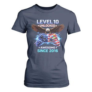 Funny 10th Birthday T Shirt For Women Level 10 Unlocked Awesome Since 2016 USA Gamer TS11 Navy Print Your Wear