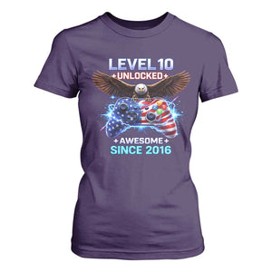 Funny 10th Birthday T Shirt For Women Level 10 Unlocked Awesome Since 2016 USA Gamer TS11 Purple Print Your Wear