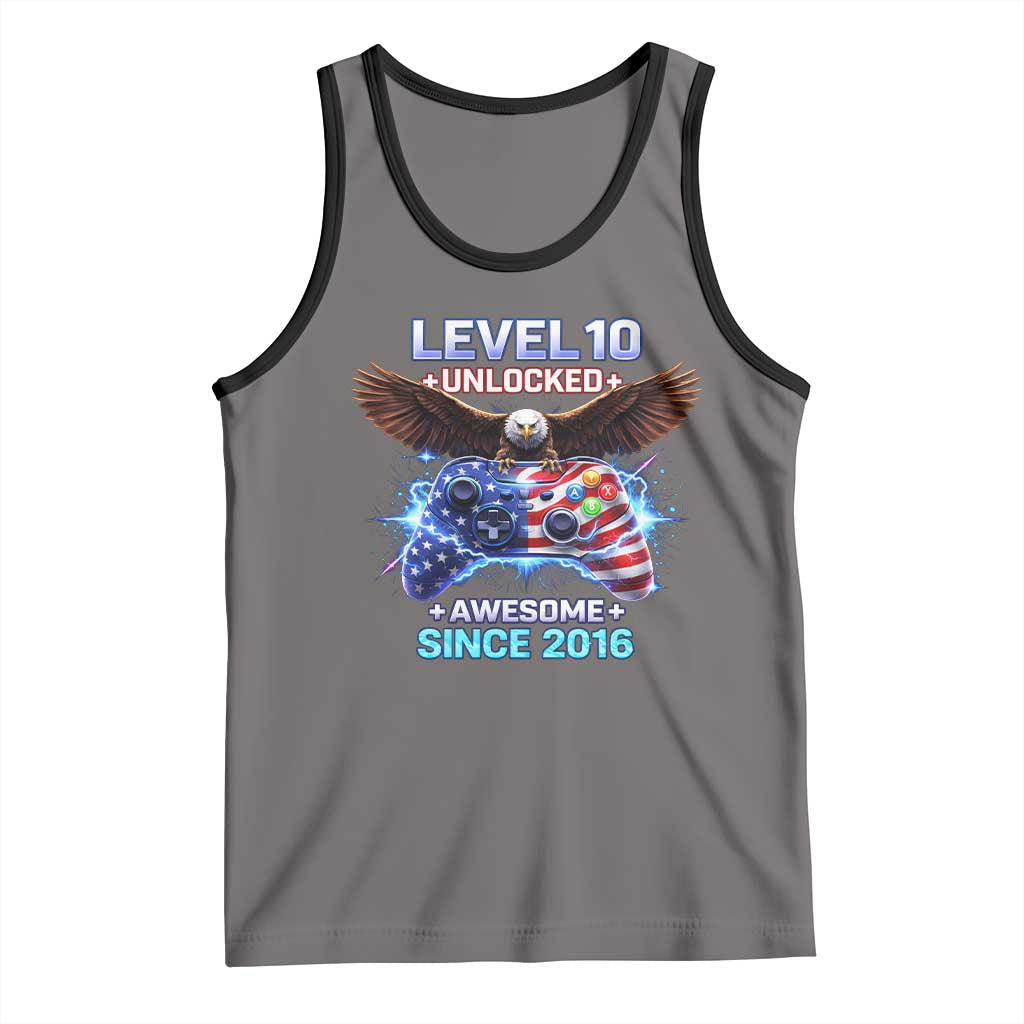 Funny 10th Birthday Tank Top Level 10 Unlocked Awesome Since 2016 USA Gamer TS11 Deep Heather Black Print Your Wear