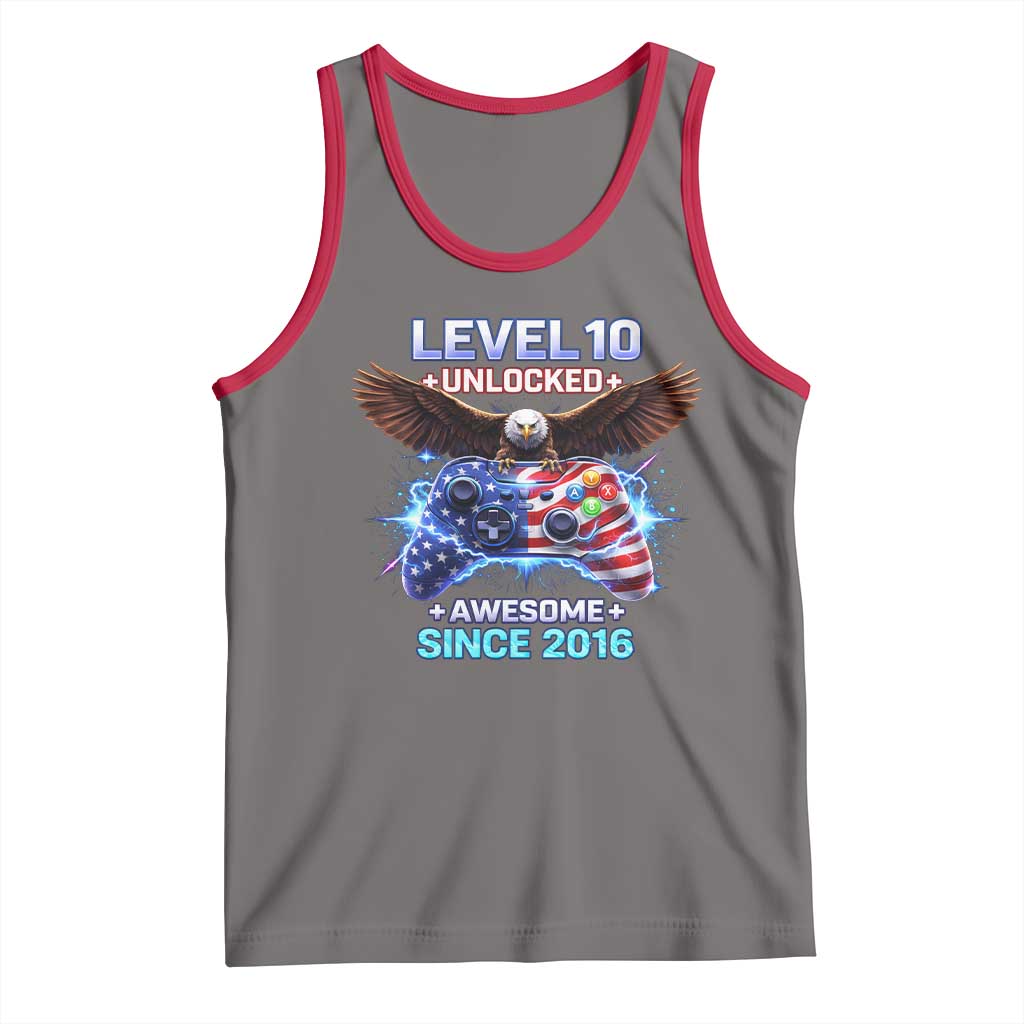 Funny 10th Birthday Tank Top Level 10 Unlocked Awesome Since 2016 USA Gamer TS11 Deep Heather Red Print Your Wear